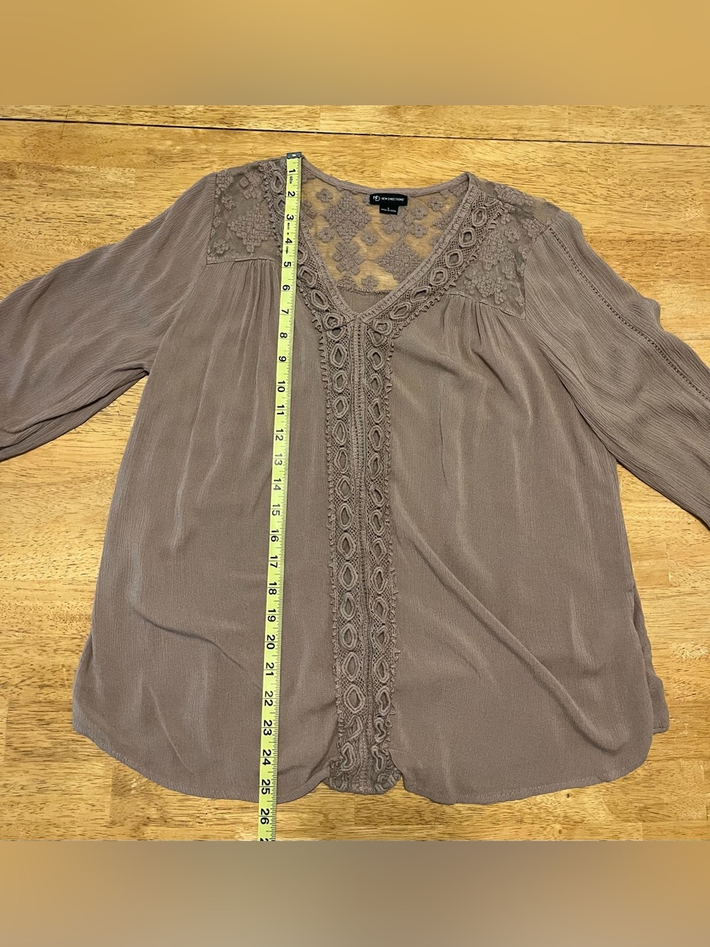 new directions Lace Yoke Boho Peasant Blouse Brown L GUC - Picture 3 of 6
